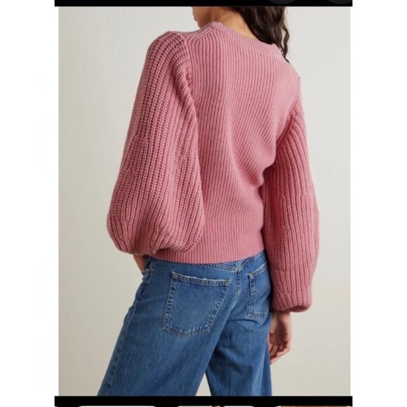 Staud Aura Pink Knit Sweater Balloon Sleeves Womens XL Soft Wool & Cotton Blend - Picture 2 of 14